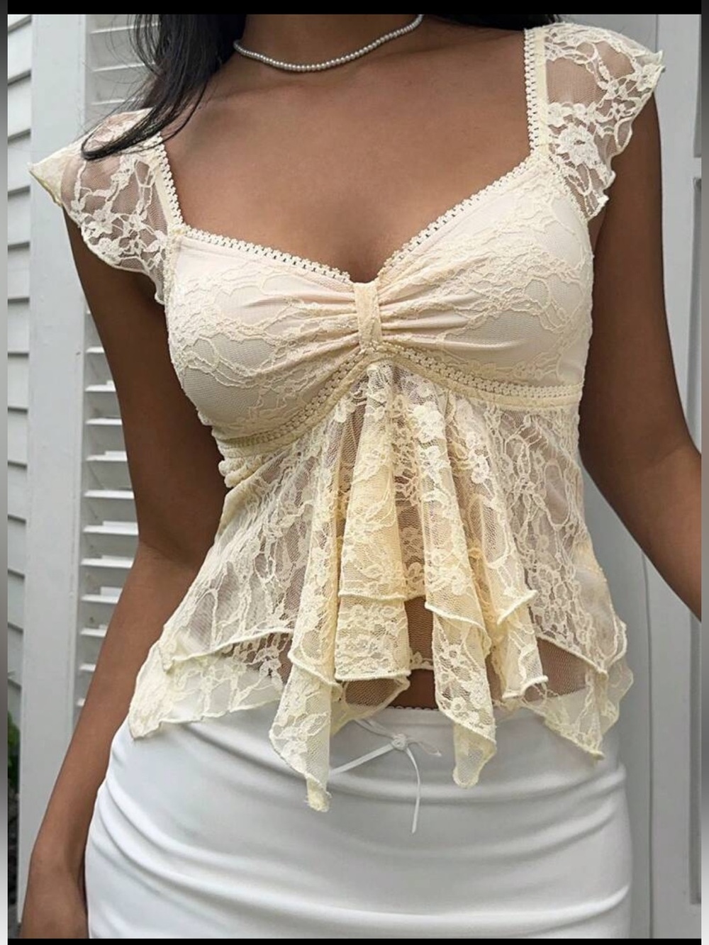 Lace Ruffle Blouse Top in Yellow